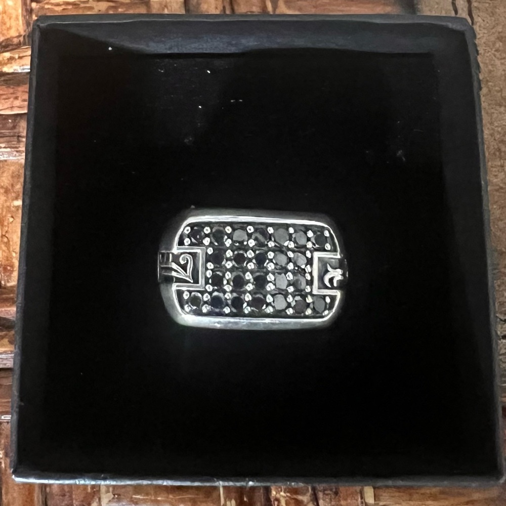 Vintage Silver And Black Rectangular Ring - image 1
